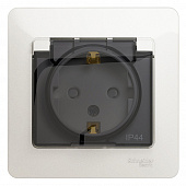 Купить Розетка Schneider Electric Glossa GSL000648 одноместная с заземлением и защитными шторками с крышкой перламутр по низкой цене