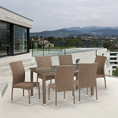 Купить Обеденная группа Афина-Мебель T256B/Y380B-W56 Light Brown 6Pcs светло-коричневая по низкой цене