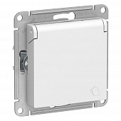 Купить Розетка Schneider Electric Атлас Дизайн с заземлением со шторками с крышкой без рамки белая по низкой цене