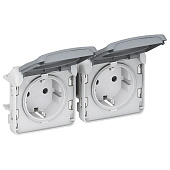 Купить Розетка Legrand Plexo 069576 двухместная с заземлением и крышкой серый по низкой цене
