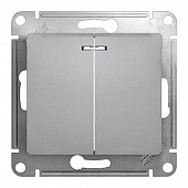 Купить Выключатель двухклавишный Schneider Electric Глосса с подсветкой алюминий по низкой цене
