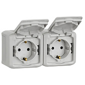Купить Розетка Legrand Quteo 782353 двухместная с заземлением и защитными шторками с крышкой серая по низкой цене