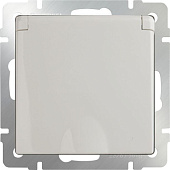 Купить Розетка Werkel WL03-SKGSC-01-IP44-ivory одноместная с заземлением и защитными шторками с крышкой Слоновая кость по низкой цене