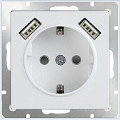 Купить Розетка Werkel WL01-SKGS-USBx2-IP20 одноместная с USBх2 с заземлением и защитными шторкам белый по низкой цене