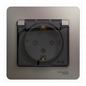 Купить Розетка Schneider Electric Глосса с заземлением с крышкой платина по низкой цене