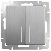 Купить Выключатель Werkel WL09-SW-2G-2W-LED двухклавишный проходной с индикатором серебряный рифленый по низкой цене
