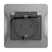 Купить Розетка Schneider Electric Glossa GSL000348 одноместная с заземлением и защитными шторками с крышкой алюминий по низкой цене