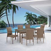 Купить Обеденная группа Афина-Мебель T256B/Y379B-W56 Light Brown 6Pcs светло-коричневая по низкой цене