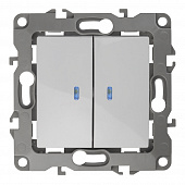 Купить Выключатель двухклавишный ЭРА с подсветкой без рамки белый по низкой цене