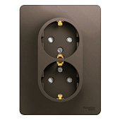 Купить Розетка Schneider Electric Glossa GSL000826 двухместная с заземлением и защитными шторками шоколад по низкой цене