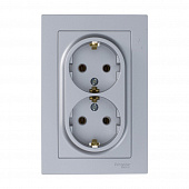 Купить Розетка двойная Schneider Electric Атлас Дизайн с заземлением с рамкой алюминий по низкой цене