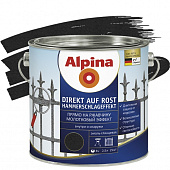 Купить Эмаль Alpina Direkt auf Rost по ржавчине молотковая черная 0,75 л по низкой цене
