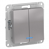 Купить Выключатель Schneider Electric AtlasDesign ATN000353 двухклавишный с индикатором алюминий по низкой цене