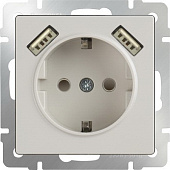 Купить Розетка Werkel WL03-SKGS-USBx2-IP20 одноместная с USBх2 с заземлением и защитными шторкам Слоновая кость по низкой цене
