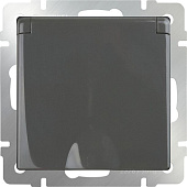 Купить Розетка Werkel WL07-SKGSC-01-IP44 одноместная с заземлением и защитными шторками с крышкой серо-коричневый по низкой цене