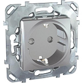 Купить Розетка Schneider Electric Unica MGU5.037.30ZD одноместная с заземлением и защитными шторками алюминий по низкой цене