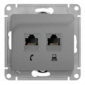 Купить Розетка компьютерная + телефонная Schneider Electric Глосса без рамки алюминий по низкой цене