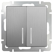 Купить Выключатель Werkel WL09-SW-2G-LED двухклавишный с индикатором серебряный рифленый по низкой цене
