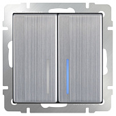 Купить Выключатель Werkel WL02-SW-2G-2W-LED двухклавишный проходной с индикатором глянцевый никель по низкой цене