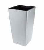 Купить Кашпо Lechuza Cubico Complete silver metallic 22x22x41 см по низкой цене