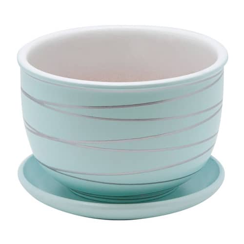 Купить Горшок для цветов с поддоном d15 см голубой по низкой цене