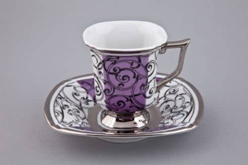 Купить Сервиз Rudolf Kämpf Empire мокко кофейный, фиолетовый, с платиной, на 6 персон по низкой цене