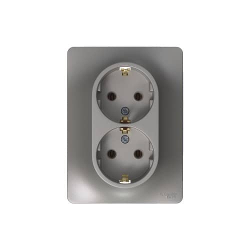 Купить Розетка двойная Schneider Electric Глосса с заземлением платина по низкой цене