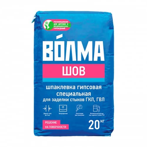 Купить Шпаклёвка ВОЛМА Шов Стандарт гипсовая для заделки стыков, ГВЛ, ГКЛ, 20 кг по низкой цене