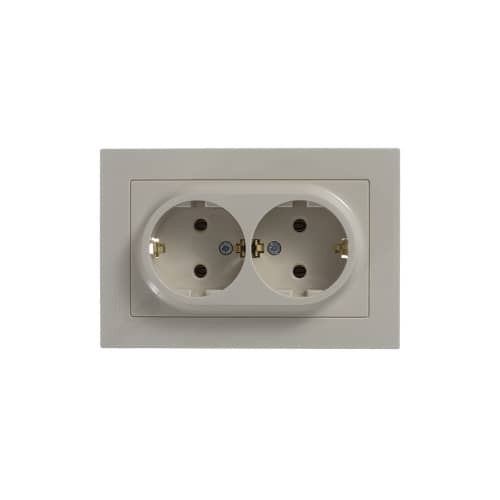 Купить Розетка двойная Schneider Electric Атлас Дизайн с заземлением с рамкой бежевая по низкой цене
