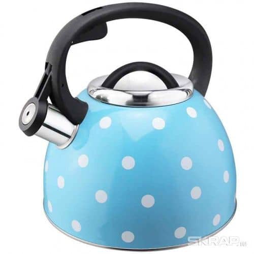 Купить Чайник Mallony из нерж стали со свистком Maestria голубой в белый горошек 2,5 л по низкой цене