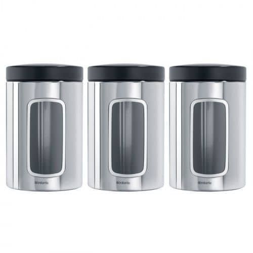Купить Набор контейнеров Brabantia для сыпучих продуктов, с окном, стальной полированный 3 шт 1,4 л по низкой цене