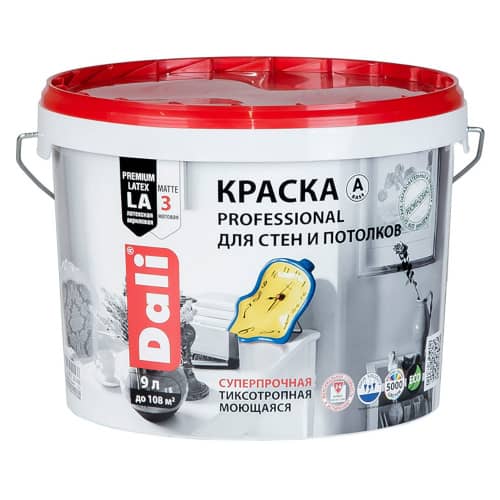 Купить Краска моющаяся акриловая Dali Professional белая 9 л по низкой цене