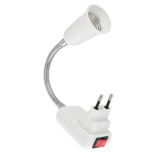 Купить Переходник вилка-патрон Е27 с выключателем с изгибом 150 мм TDM Electric по низкой цене