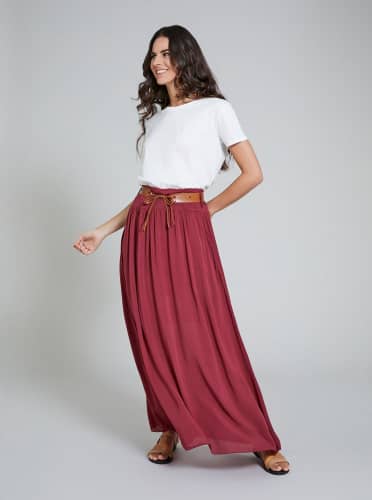 Купить Юбка Piazza Italia длинная, с поясом, малиновая по низкой цене