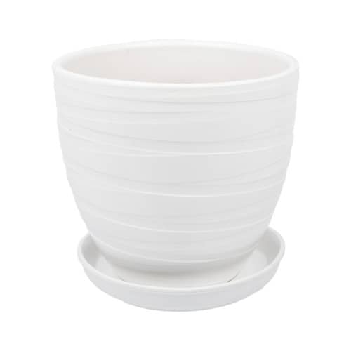 Купить Горшок керамический Рельеф с поддоном D17,5 см белый по низкой цене