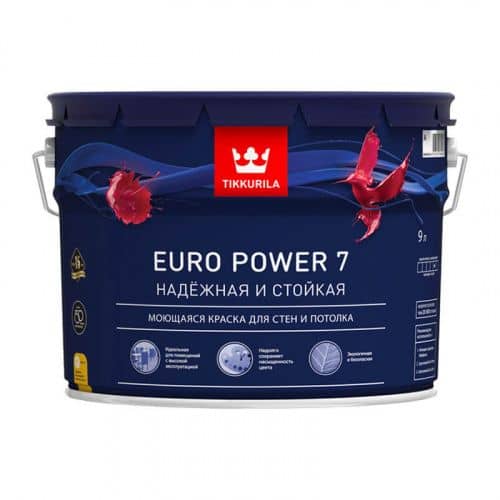 Купить Краска Tikkurila EURO POWER 7 A в/д, интерьерная, моющаяся 9 л по низкой цене