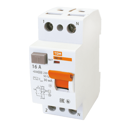 Купить Устройство защитного отключения TDM electric, ВД1-63 16 А 30 мА 2П (1P+N) по низкой цене