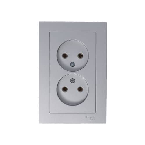 Купить Розетка двойная Schneider Electric Атлас Дизайн без заземления с рамкой алюминий по низкой цене