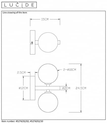 Купить Бра Lucide TYCHO 45274/02/02 по низкой цене