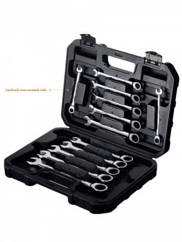 Купить Набор ключей ЗУБР гаечных комбинированных трещоточных, хромированный, 8-19 мм, 12 шт 27073-H12 по низкой цене