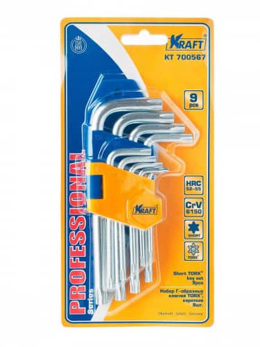 Купить Набор ключей KRAFT торцевых Г-образных, torx, короткие, 9 шт по низкой цене