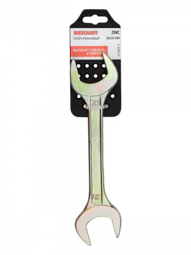 Купить Ключ Rexant универсальный гаечный рожковый, для монтажа и демонтажа + покрытие желтым цинком 30х32 мм по низкой цене