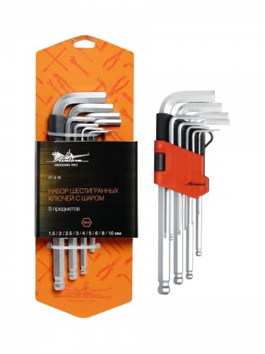 Купить Набор ключей Airline шестигранных инбус с шаром, пластиковый подвес AT-9-16 9 шт 1.5,2,2.5,3,4,5,6,8,10 мм по низкой цене