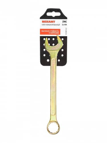 Купить Ключ Rexant комбинированный гаечный, для монтажа и демонтажа + защитное покрытие желтый цинк 24 мм по низкой цене