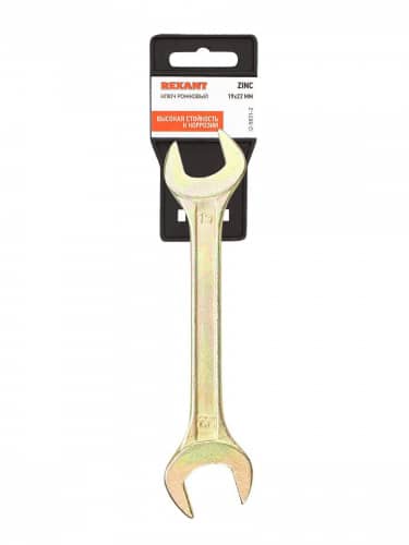 Купить Ключ Rexant универсальный гаечный рожковый, для монтажа и демонтажа + покрытие желтым цинком 27 мм, 19х22 мм по низкой цене