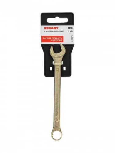 Купить Ключ Rexant комбинированный гаечный 12 мм для монтажа и демонтажа + защитное покрытие желтый цинк по низкой цене