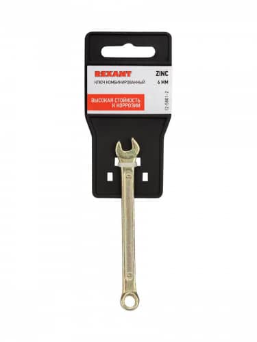 Купить Ключ Rexant комбинированный гаечный 6 мм для монтажа и демонтажа + защитное покрытие желтый цинк по низкой цене