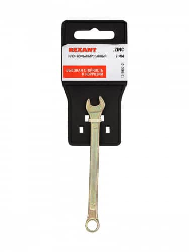 Купить Ключ Rexant комбинированный гаечный 7 мм для монтажа и демонтажа + защитное покрытие желтый цинк по низкой цене