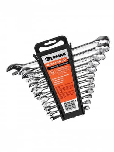 Купить Набор ключей Ермак рожково-накидных, полированные crv, пластик холдер, 12 шт, 6-22 мм по низкой цене
