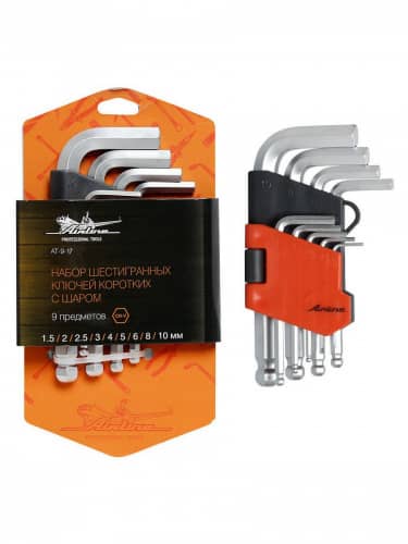 Купить Набор ключей Airline шестигранных коротких инбус с шаром, подвес AT-9-17 9 шт 1.5,2,2.5,3,4,5,6,8,10 мм по низкой цене